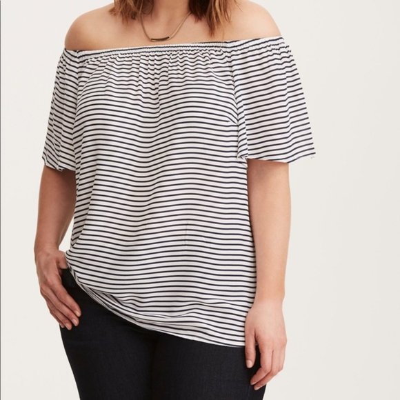 torrid Tops - NWT Torrid Navy White Striped Off Shoulder Blouse